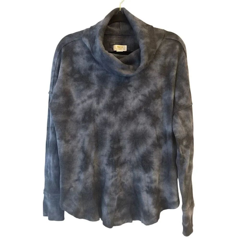 Anthropologie Maeve Cowl neck waffle knit shirt sz M tie-dye minimalist casual